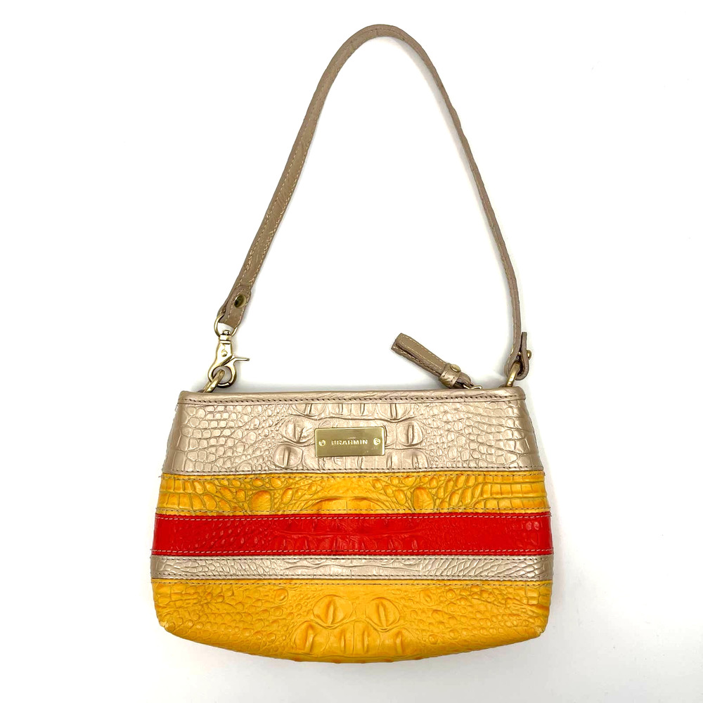 Brahmin Anytime Mini‎ in Vineyard Fizz Croc Embossed Leather Metallic Striped